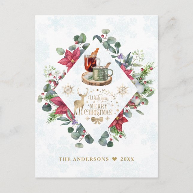 Winter Kranz Script wünschen Ihnen ein frohes Weih Postkarte (Vorderseite)