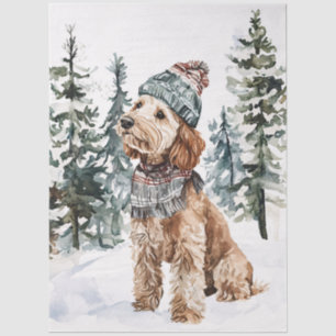 Winter-Labradoodle in Hut und Schal Découpage Seidenpapier