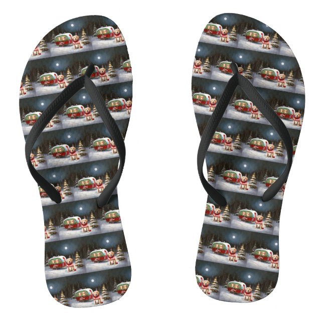 Winter Labrador Caravan Weihnachtsabenteuer Flip Flops (Fußbett)