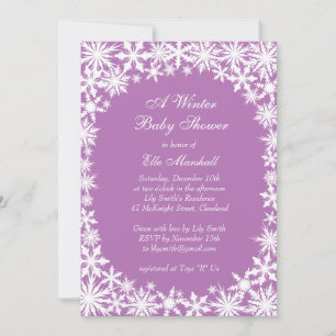 Winter Lace Baby Dusche Einladung in Lilac
