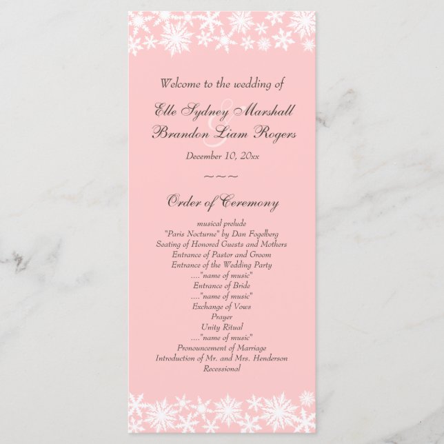 Winter Lace on Blush Wedding Programm (Vorderseite)