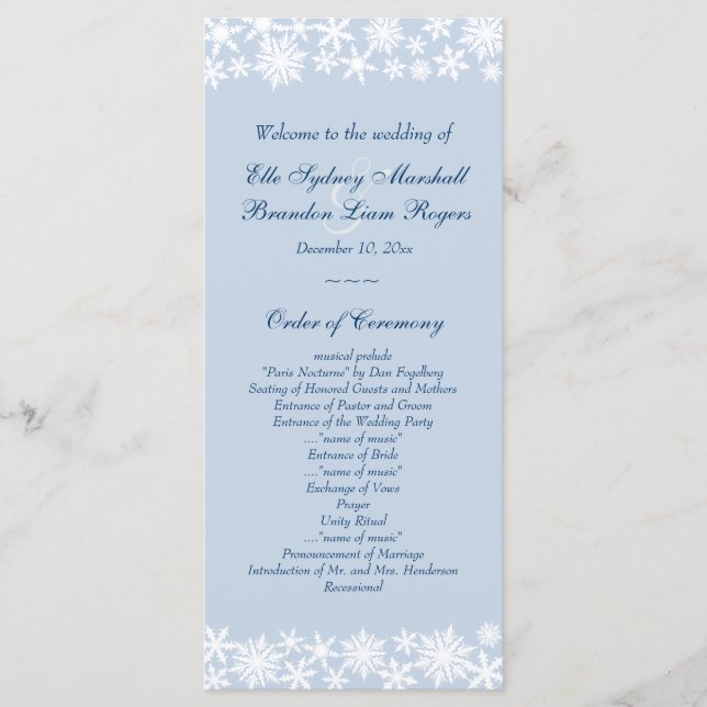 Winter Lace on Icy Blue Wedding Program Programm (Vorderseite)