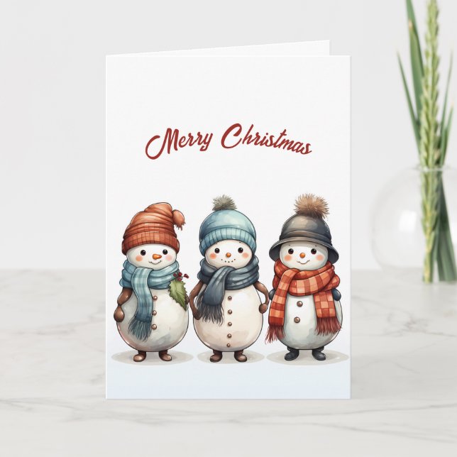 Winter Lächeln Snowmen Illustration Weihnachten Karte (Vorderseite)