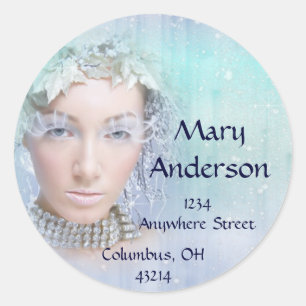 Winter Lady mit Diamanten-Rücksendeadressen-Aufkle Runder Aufkleber