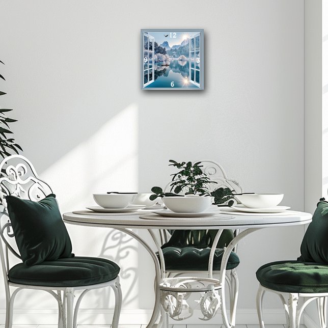 Winter Lake Eagle Fisherman Snowy Mountains Quadratische Wanduhr (Von Creator hochgeladen)