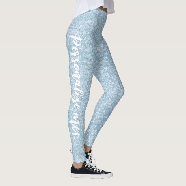Winter Lake Light Aqua Blue Glitzer CUSTOM TEXT Leggings (Rechts)