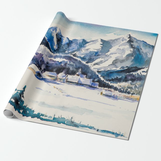 Winter landscape with mountain village covered wit geschenkpapier (Ungerollt)