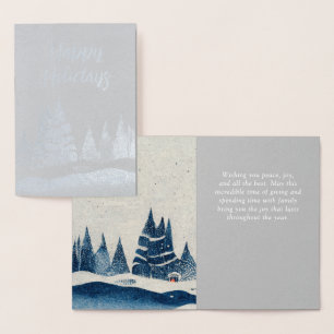 Winter Landschaft Forest Navy Blau Zeichnend Folienkarte