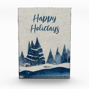 Winter Landschaft Forest Navy Blau Zeichnend Fotoblock
