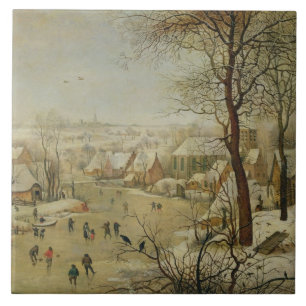 Winter-Landschaft mit Vogel-Falle (Öl auf Platte) Fliese
