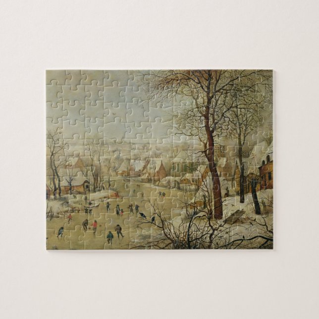 Winter-Landschaft mit Vogel-Falle (Öl auf Platte) Puzzle (Horizontal)