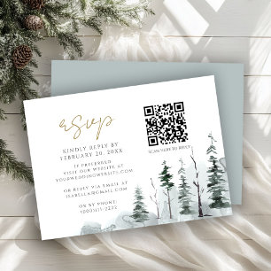 Winter Landschaft Pine Forest QR Code Hochzeit RSV Begleitkarte
