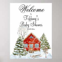 Winter Landschaft Red House Baby Dusche Willkommen Poster