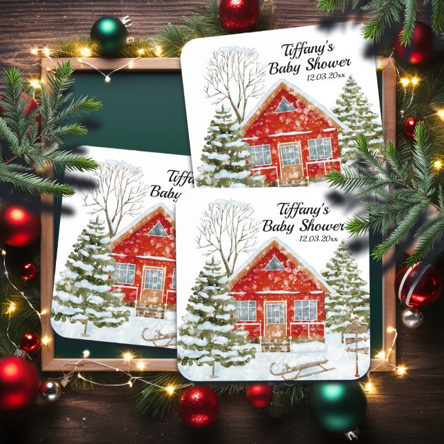 Winter Landschaft Red House Kinderdusche Getränkeuntersetzer (Von Creator hochgeladen)