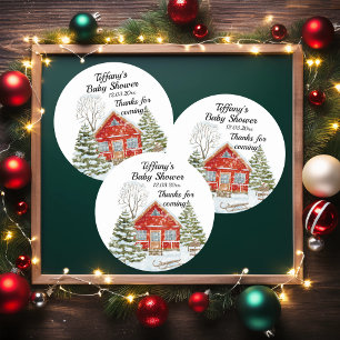 Winter Landschaft Red House Kinderdusche Runder Aufkleber