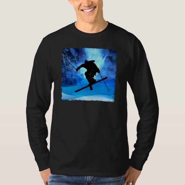 Winter-Landschaft und Freistil-Skifahrer T-Shirt (Vorderseite)