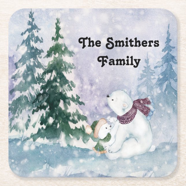 Winter Landschaftlicher Untersetzer mit Bäumen & B (Vorderseite)