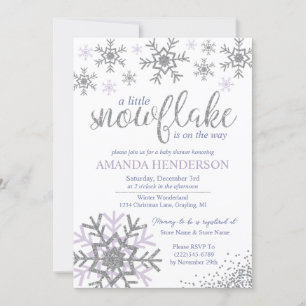 Winter-Lavendel-Schneeflocken-Baby-Party Einladung