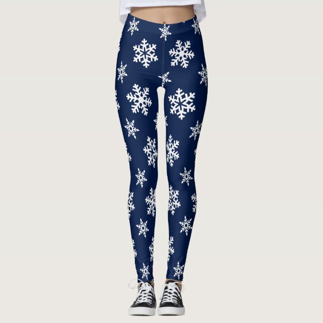 Winter-Leggings, weiße Schneeflocken auf Leggings (Vorderseite)