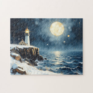 Winter-Leuchtturm bemalt Puzzle