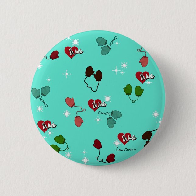 Winter Liebe Mitten und Schneeflockenmuster Button (Vorderseite)