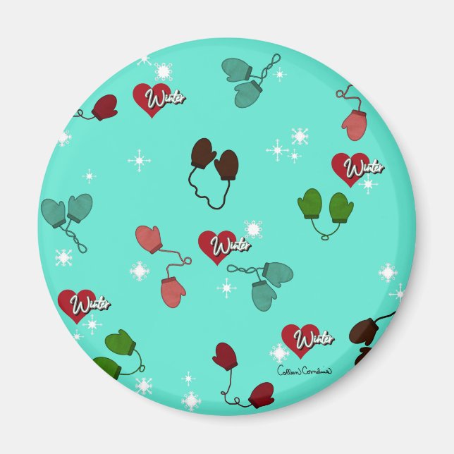 Winter Liebe Mitten und Schneeflockenmuster Magnet (Vorne)