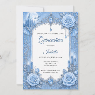 Winter Light Blue Silver Princess Quinceañera Einladung