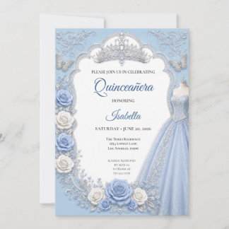 Winter Light Blue Silver Princess Quinceañera Einladung