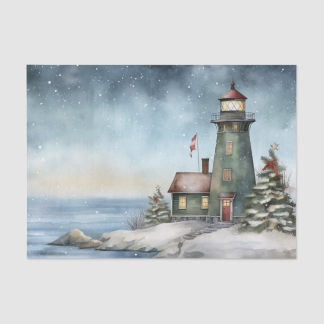 Winter Lighthouse Nautical Beach Weihnachtsurlaub Seidenpapier (Vorderseite)