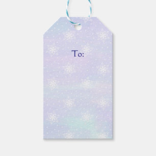 Winter Lila Blue Sky White Snowflakes Polka Dots Geschenkanhänger