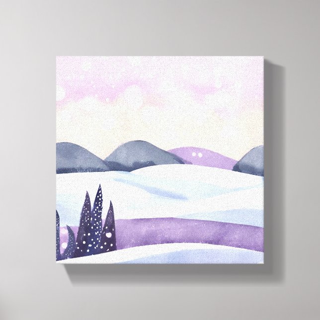 Winter Lila Hills Wasserfarbe Leinwanddruck (Vorderseite)