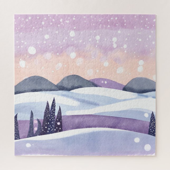 Winter Lila Hills Wasserfarbe Puzzle (Vertikal)