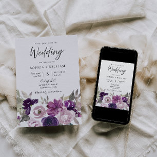 Winter Lila Lavendel Floral Elegante Hochzeit Einladung