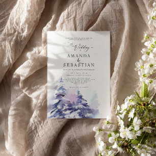 Winter Lila Pine Snow Wedding Party Einladung