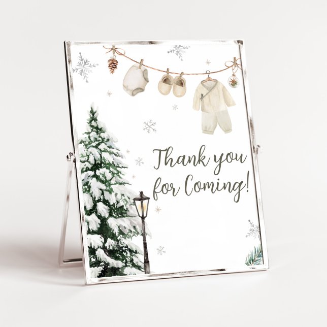 Winter Little Baby Clothes Vielen Dank für Ihr Kom Poster (Merry Little Winter Baby Clothes Baby Shower Thank you for Coming Sign)