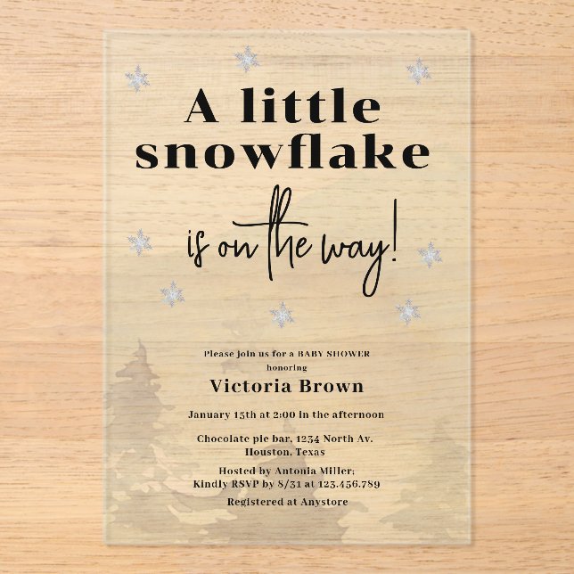 Winter Little Snowflake Baby Shower  Acryleinladungen (Vorderseite)