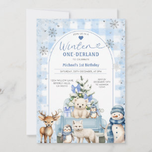 Winter-LKW Onederland Junge 1. Geburtstag Tiere Einladung