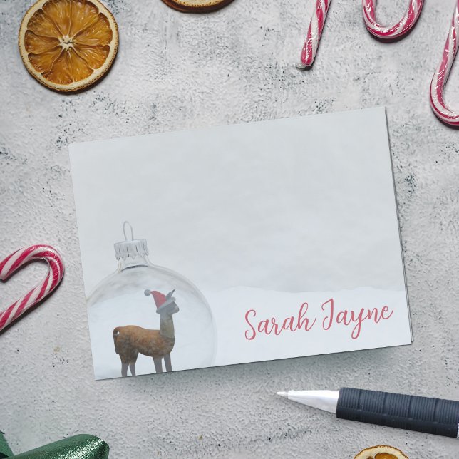 Winter Llama Snow Funny Christmas Personalisiert Post-it Klebezettel (Fun and festive post it notes with space for your name)