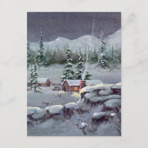 WINTER LOG CABIN VON SHARON SHARPE POSTKARTE
