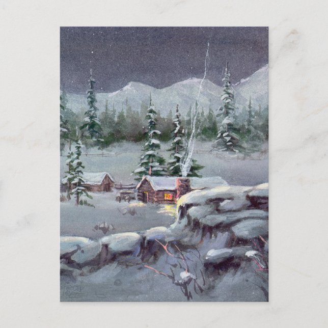WINTER LOG CABIN VON SHARON SHARPE POSTKARTE (Vorderseite)