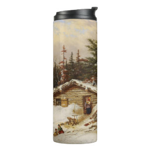 Winter Log House Art Custom Monogram Tumbler Thermosbecher