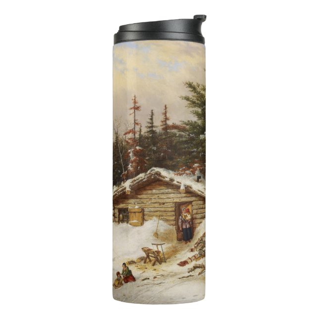 Winter Log House Art Custom Monogram Tumbler Thermosbecher (Nach links gedreht)