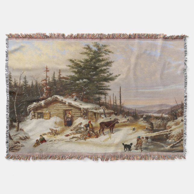 Winter Log House Kunst-Wurfdecke Decke (Vorderseite)