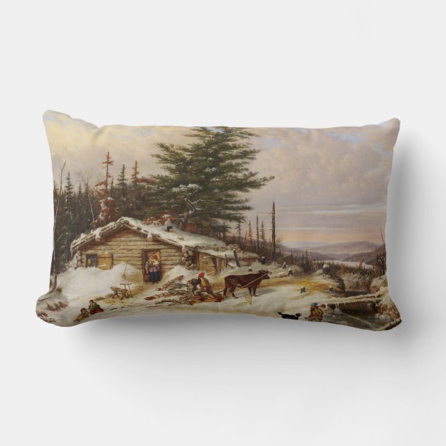 Winter Log House Kunstschubkissen Lendenkissen (Vorderseite)