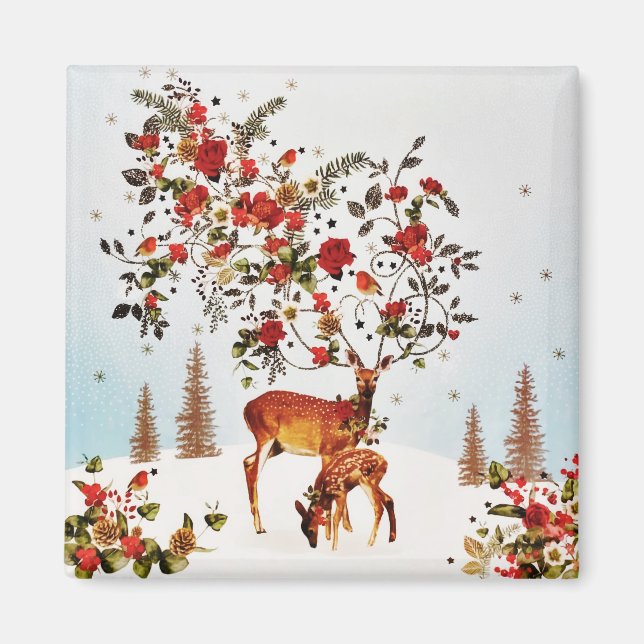 Winter Love Bird Weihnachtsbaum Wasserfarbe Magnet (Vorne)