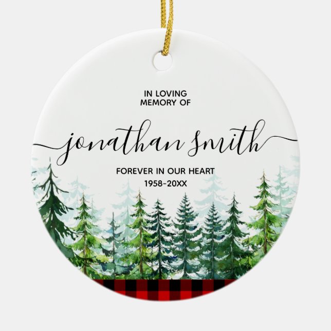 Winter Lumberjack Pine Tree in Love Memory Keramik Ornament (Vorne)