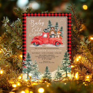 Winter Lumberjack Woodland Animals Kinderdusche Einladung