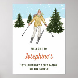 Winter Mädchen Skifahren Abfahrt Ski Geburtstag Wi Poster
