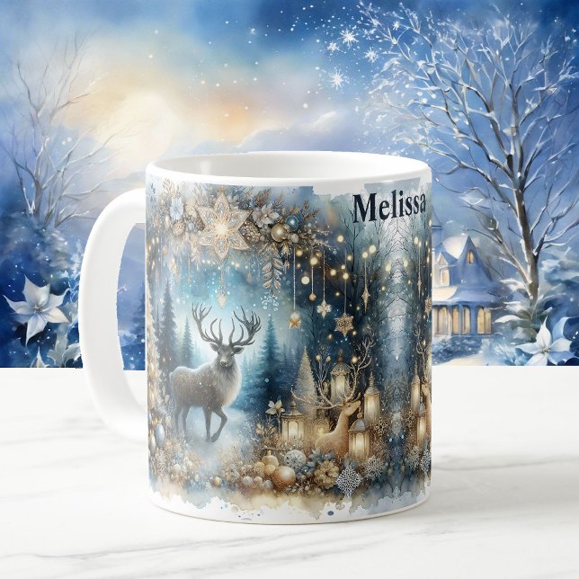 Winter Magic Add Name Buck Deer Weihnachtsgeschenk Kaffeetasse (Von Creator hochgeladen)