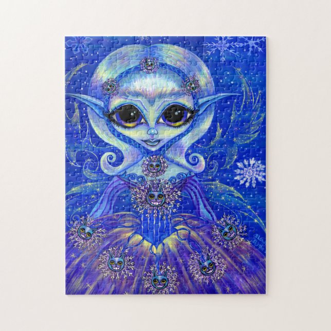 Winter Magic Fairy Doll mit Katzen & Schneeflocken Puzzle (Vertikal)